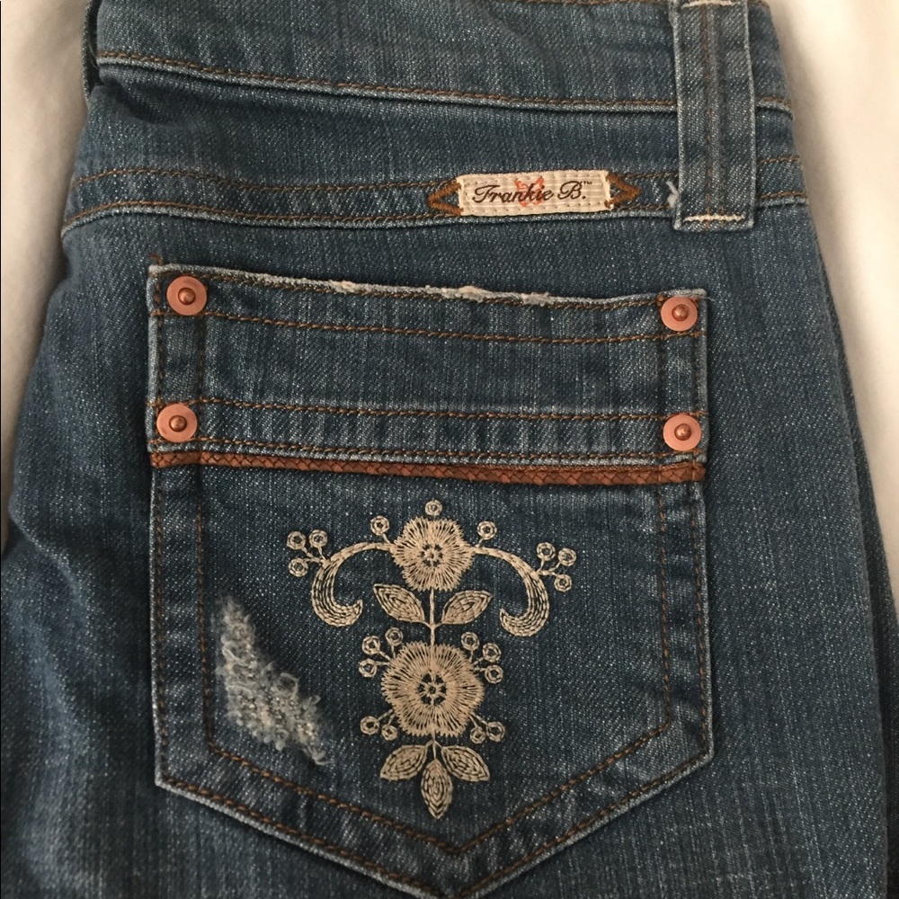 Frankie B jeans floral design flare size 4